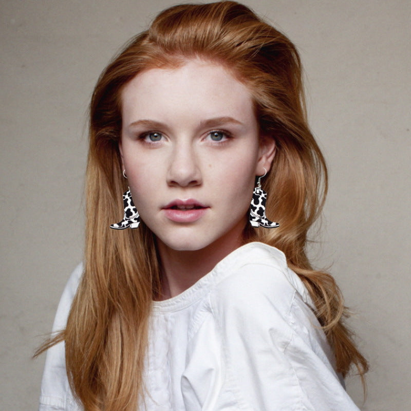 Wholesale Western Cowboy Pentagram Hat Wood Earrings