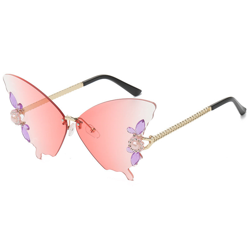 Wholesale Butterfly Shape Diamond Large Frame PC Sunglasses