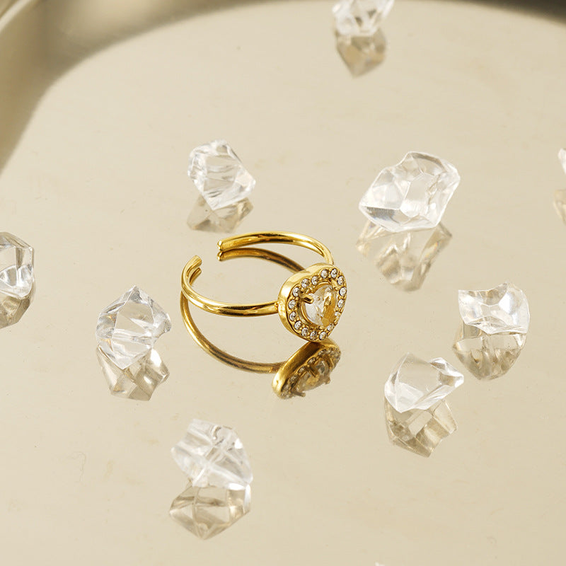 Wholesale Titanium Steel Plated 18K Gold Open Adjustable Zircon Ring