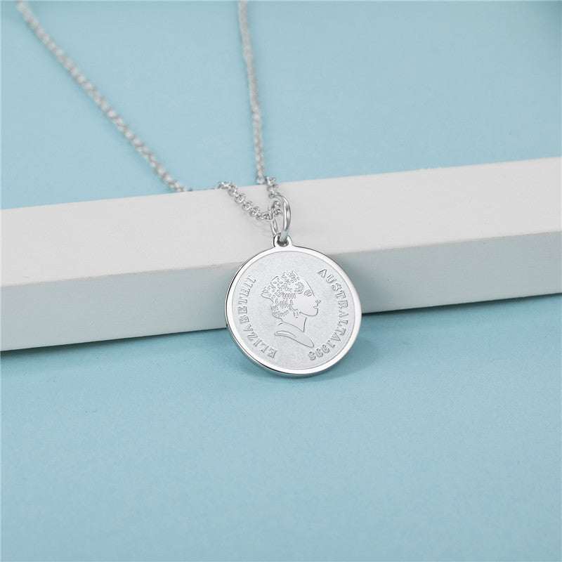 Wholesale Titanium Steel Engraved Double-sided Pattern Medal Necklace