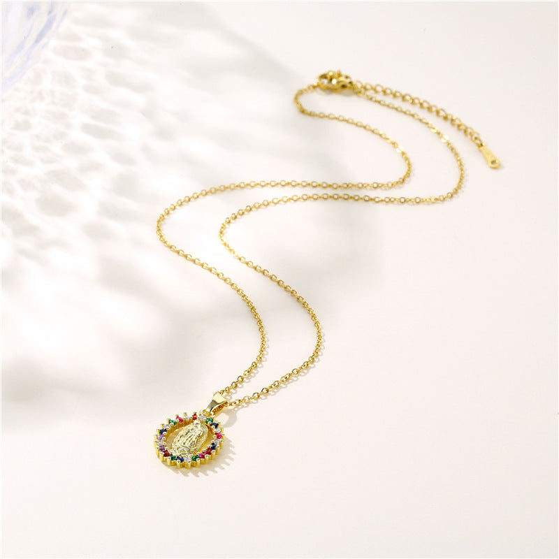 Collar creativo de circón con colgante de Virgen María de acero inoxidable al por mayor