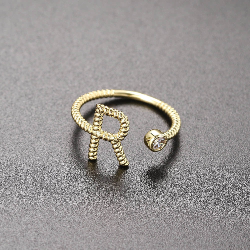 Wholesale Alphabet Diamond Brass Rings