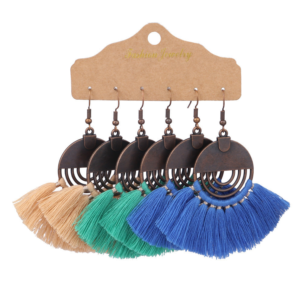 Wholesale Bohemian Tassels Three Pair Alloy Earrings