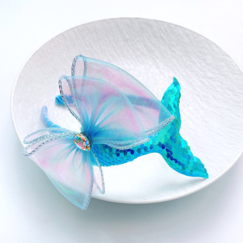 Wholesale Laser Sequins Mermaid Bow Knot Headwear for Kids