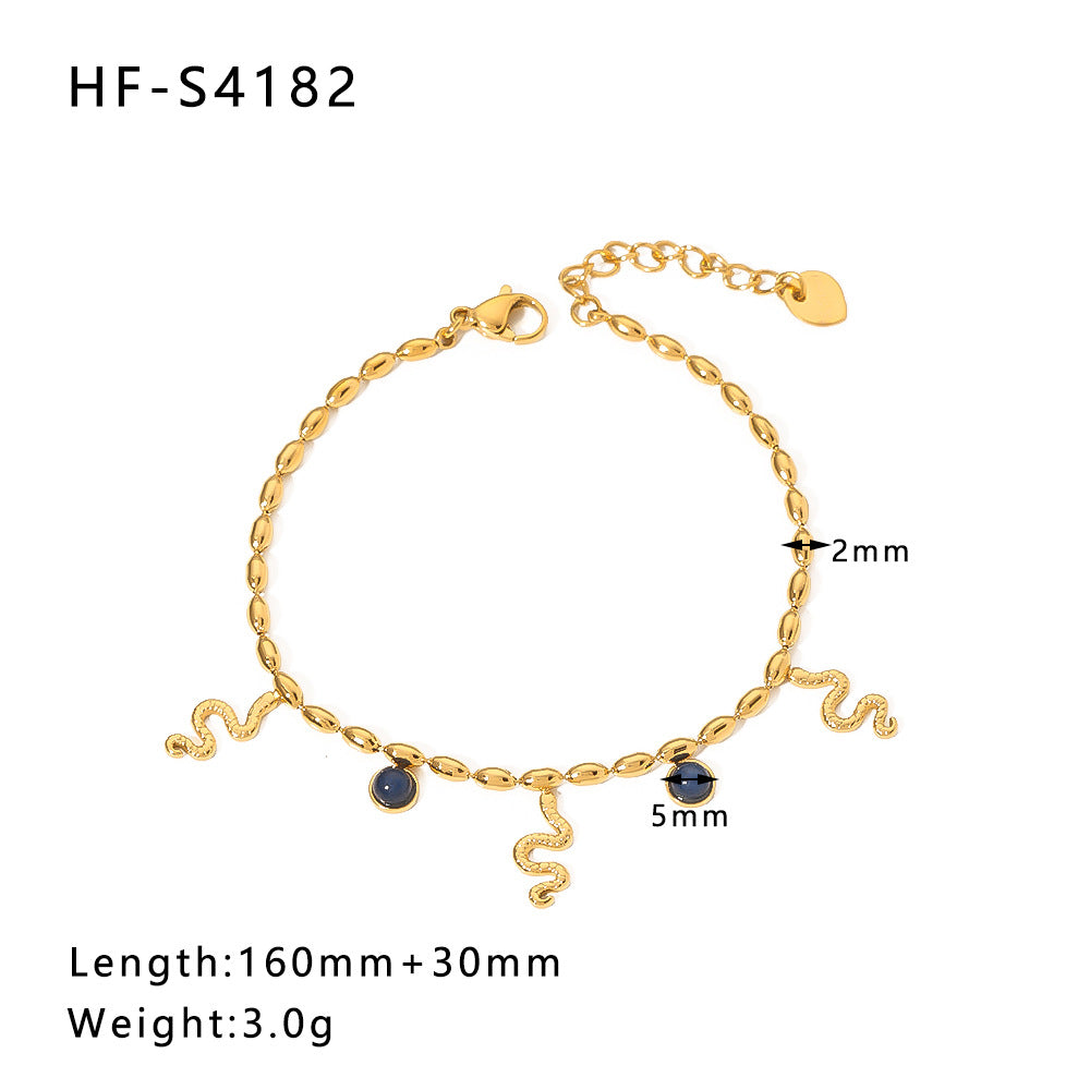 Wholesale Vintage Round Butterfly Natural Stone Zircon Pearl Stainless Steel Bracelet