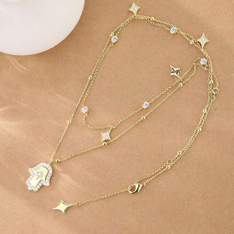 Collar de mano de Fátima plegada de doble capa de cobre al por mayor