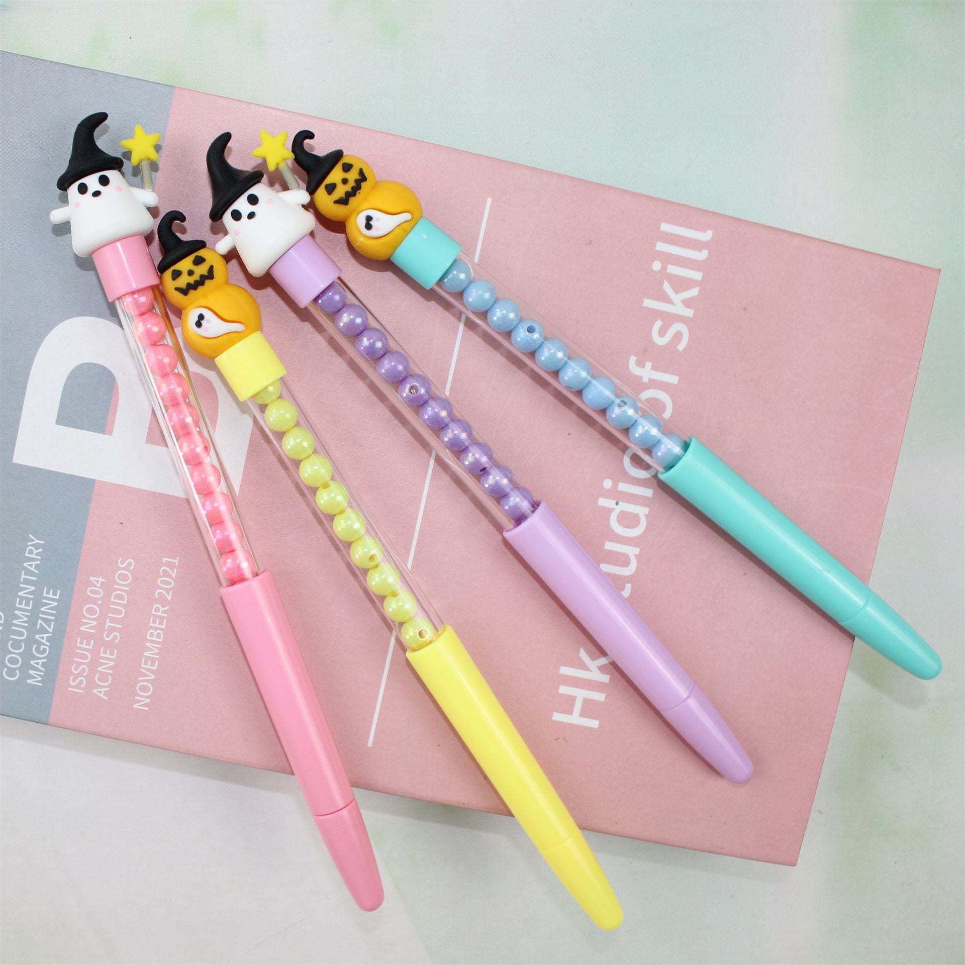 Wholesale 12PCS Creative Halloween Pumpkin Lantern Series Colorful Ball Beads Plastic Gel Pens