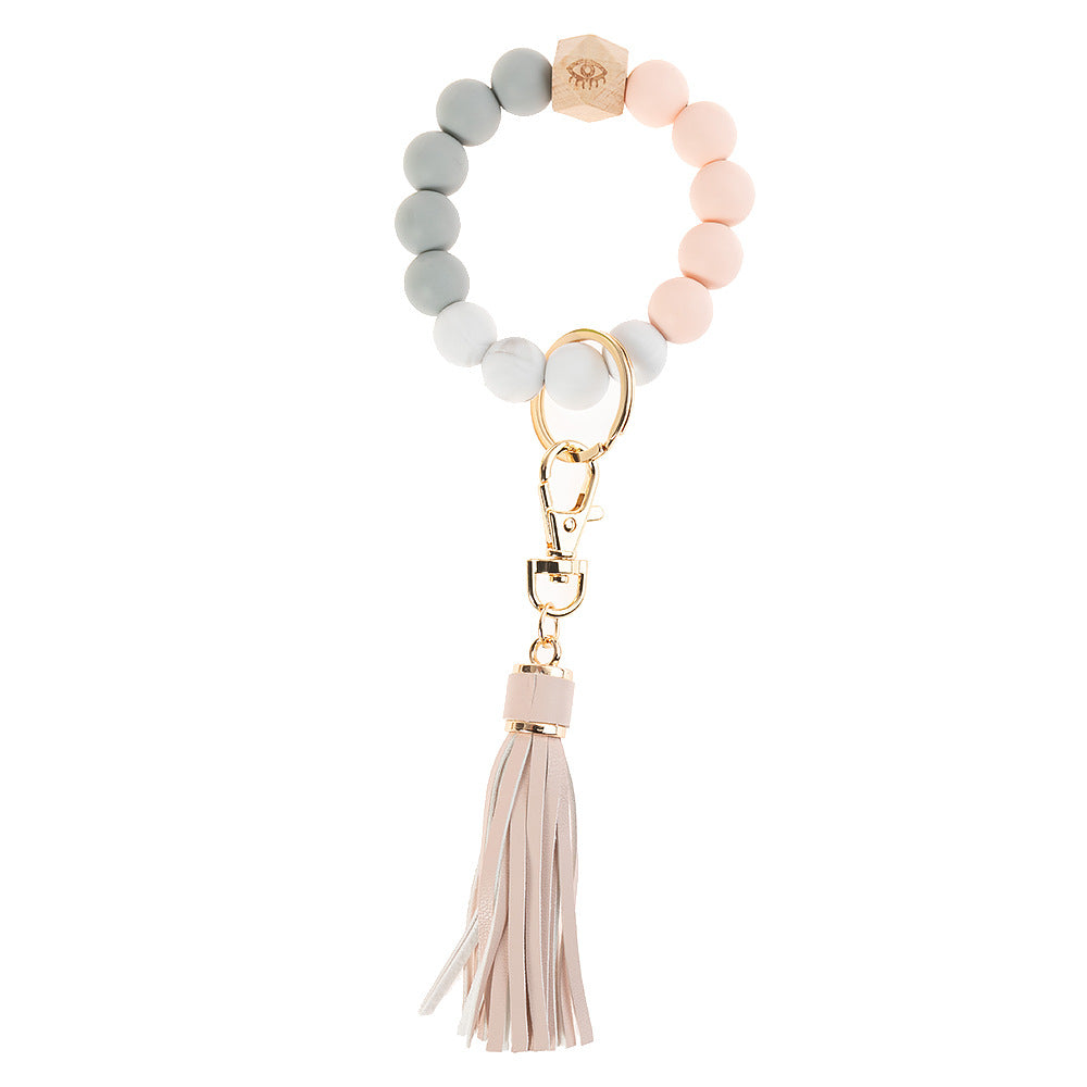 Llavero de muñeca con cuentas de madera de arcilla polimérica al por mayor
