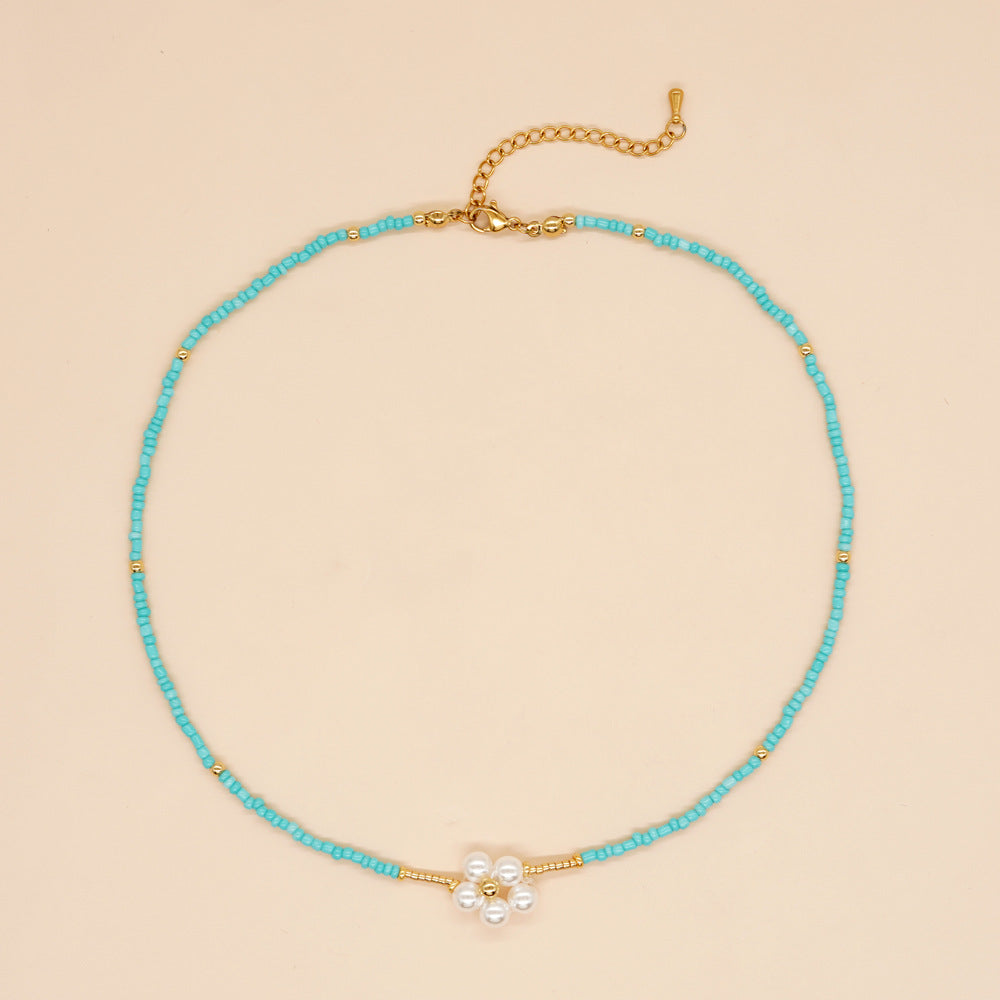 Wholesale Bohemian Seashell Pentagram Heart Daisy Imitation Pearl Necklace