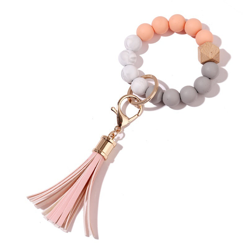 Wholesale Tassel Silicone Beaded Wrist Keychain