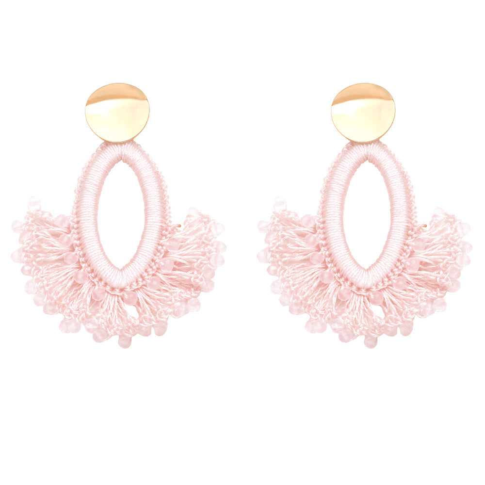 Wholesale Bohemian Scalloped Tassel Bead Ear Studs