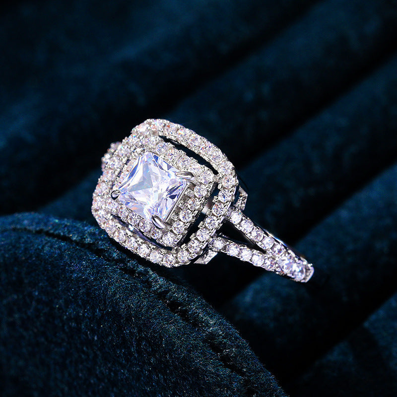 Wholesale Ring Copper Zircon Square Flash Diamond OLY-RS-CaoS007