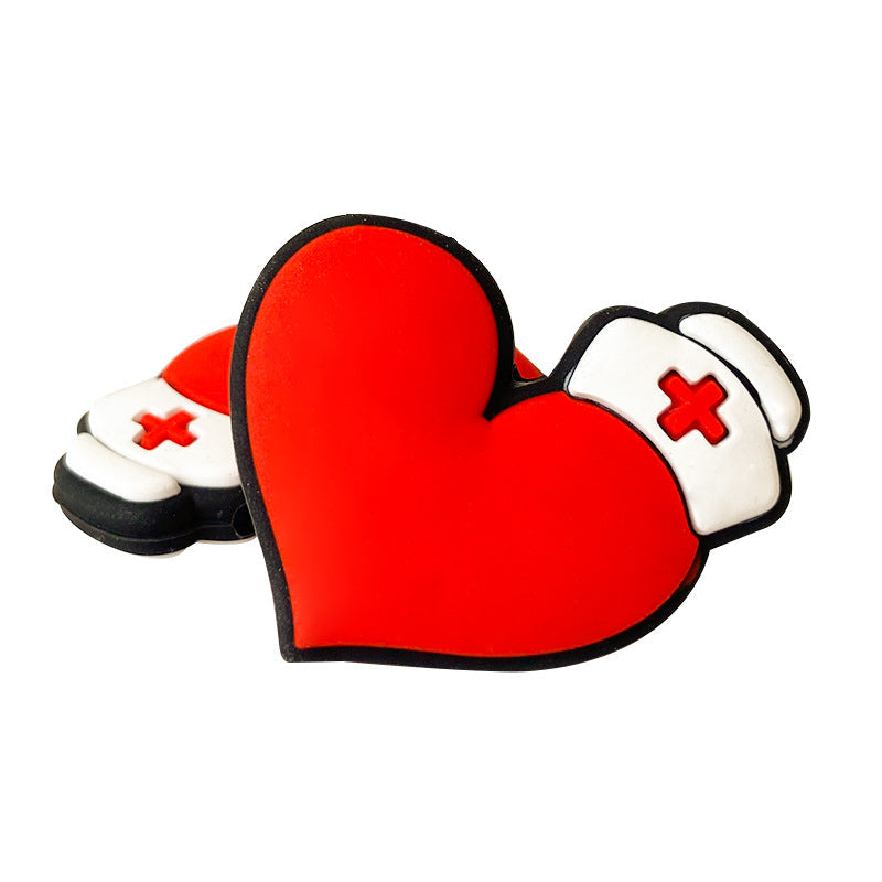 Venta al por mayor 20×30MM Gorro de enfermera Love Heart DIY Cuentas de silicona 10pcs