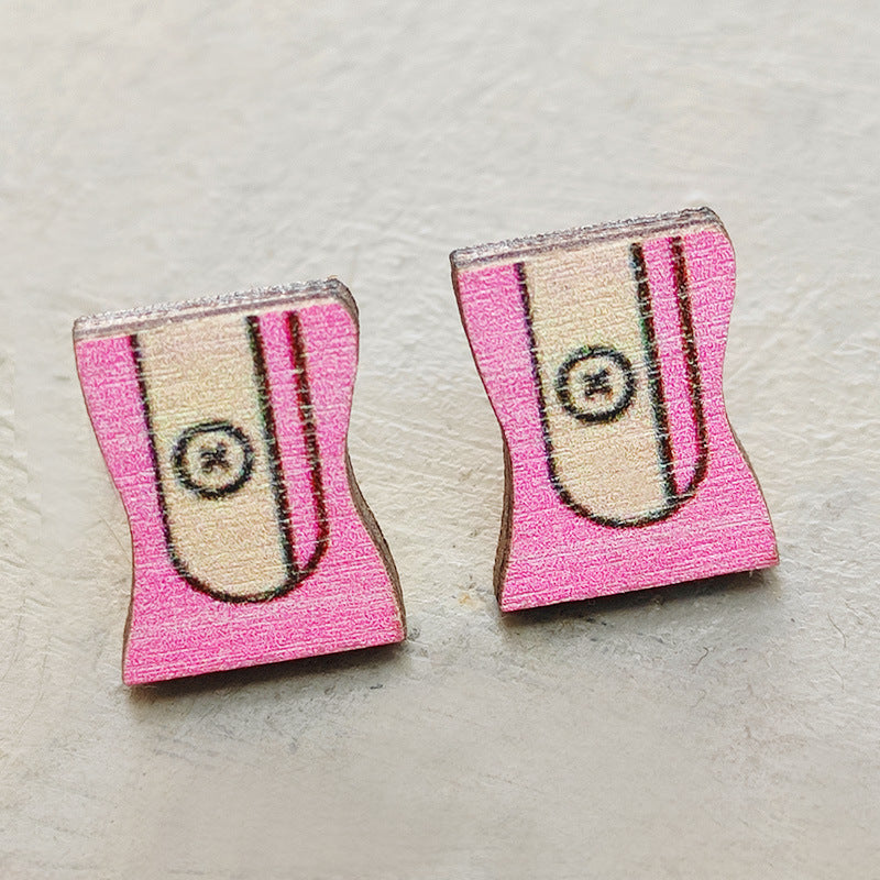 2 parejas al por mayor/paquete Pendientes de madera del día del maestro