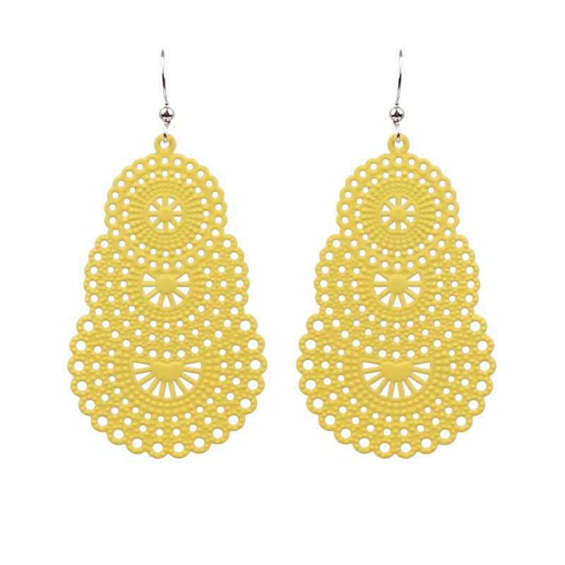 Wholesale Water Drop Gourd Shape Hollow Color Alloy Earrings