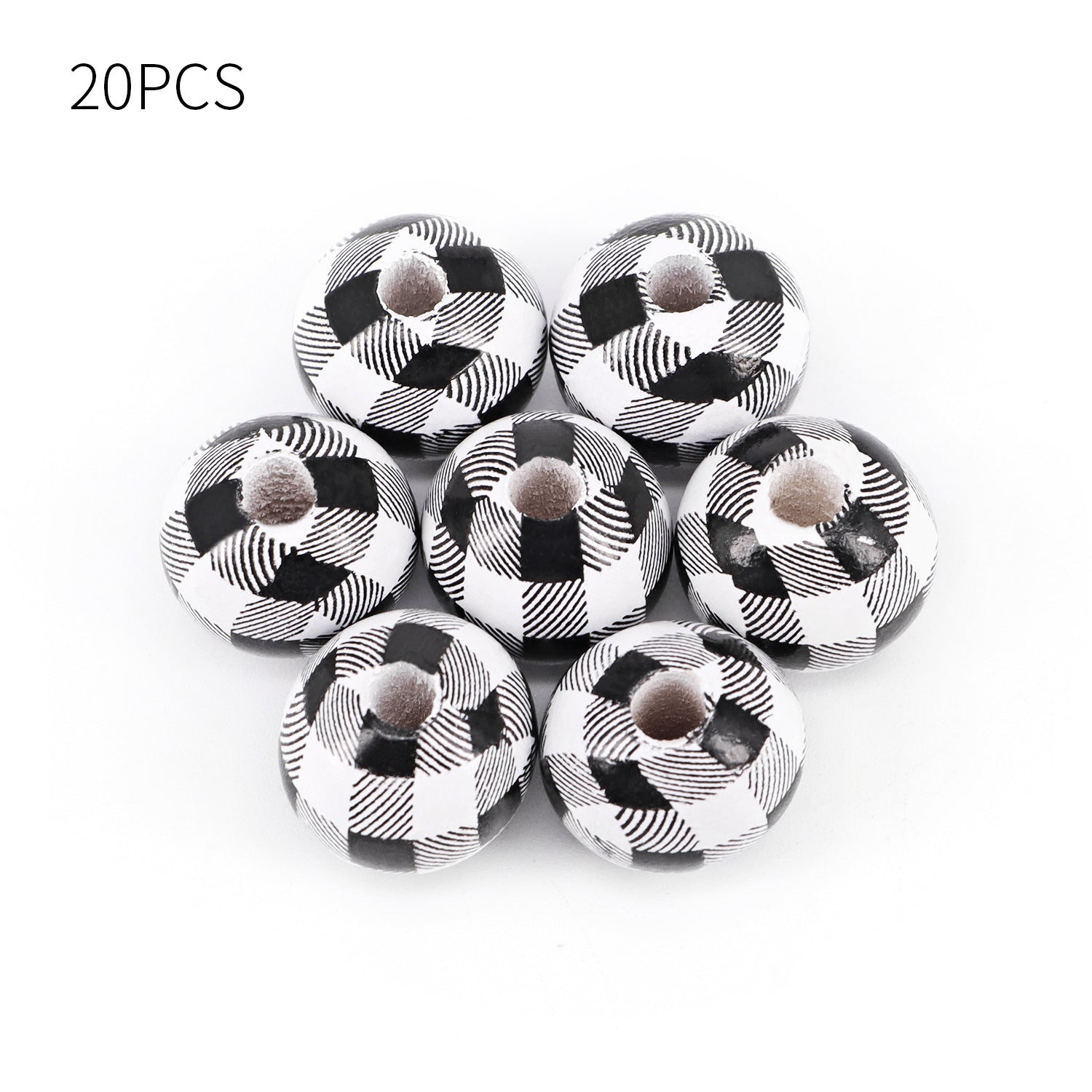 Venta al por mayor 20PCS / Pack 15MM Cuentas de madera a cuadros en blanco y negro