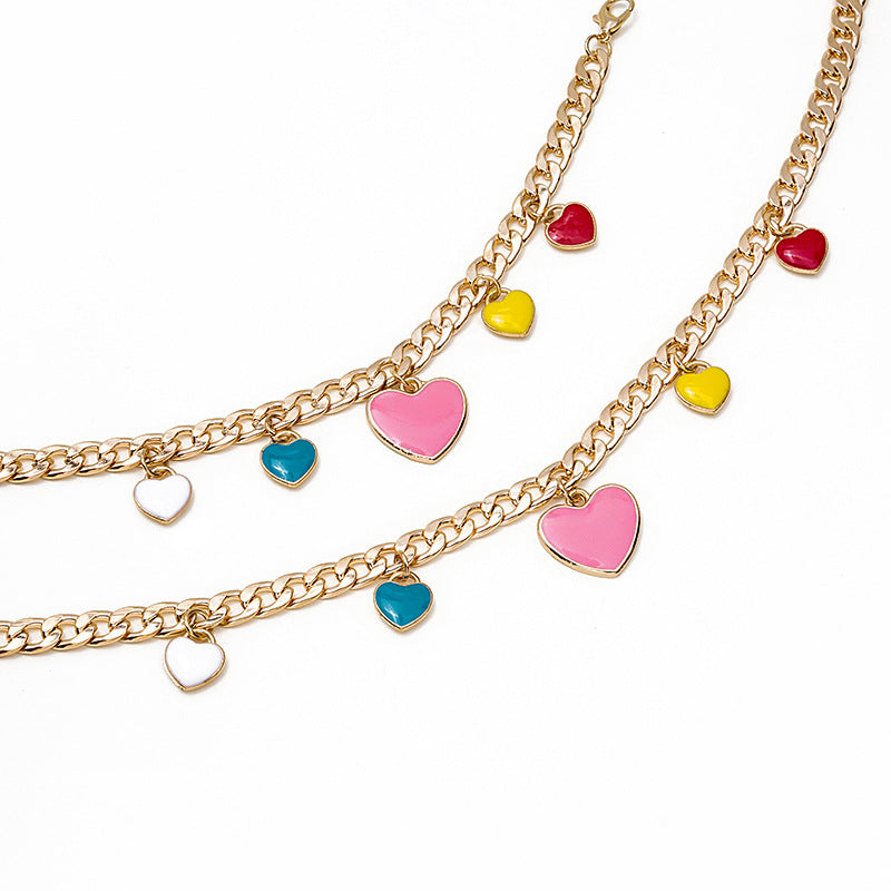 Wholesale Colorful Heart Pendant Alloy Necklace