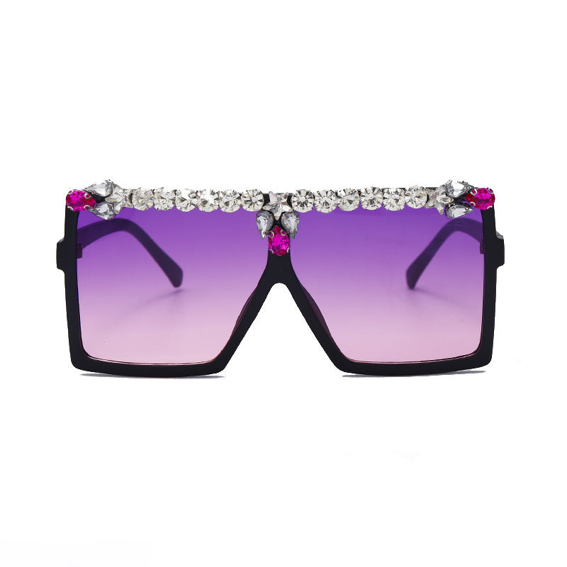 Wholesale Diamond Inlaid Square Large Frame PC Sunglasses