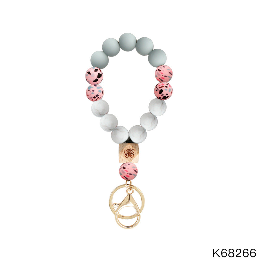 Wholesale Keychains Silicone Wood Beads Bohemian Vintage Wrist Keychain