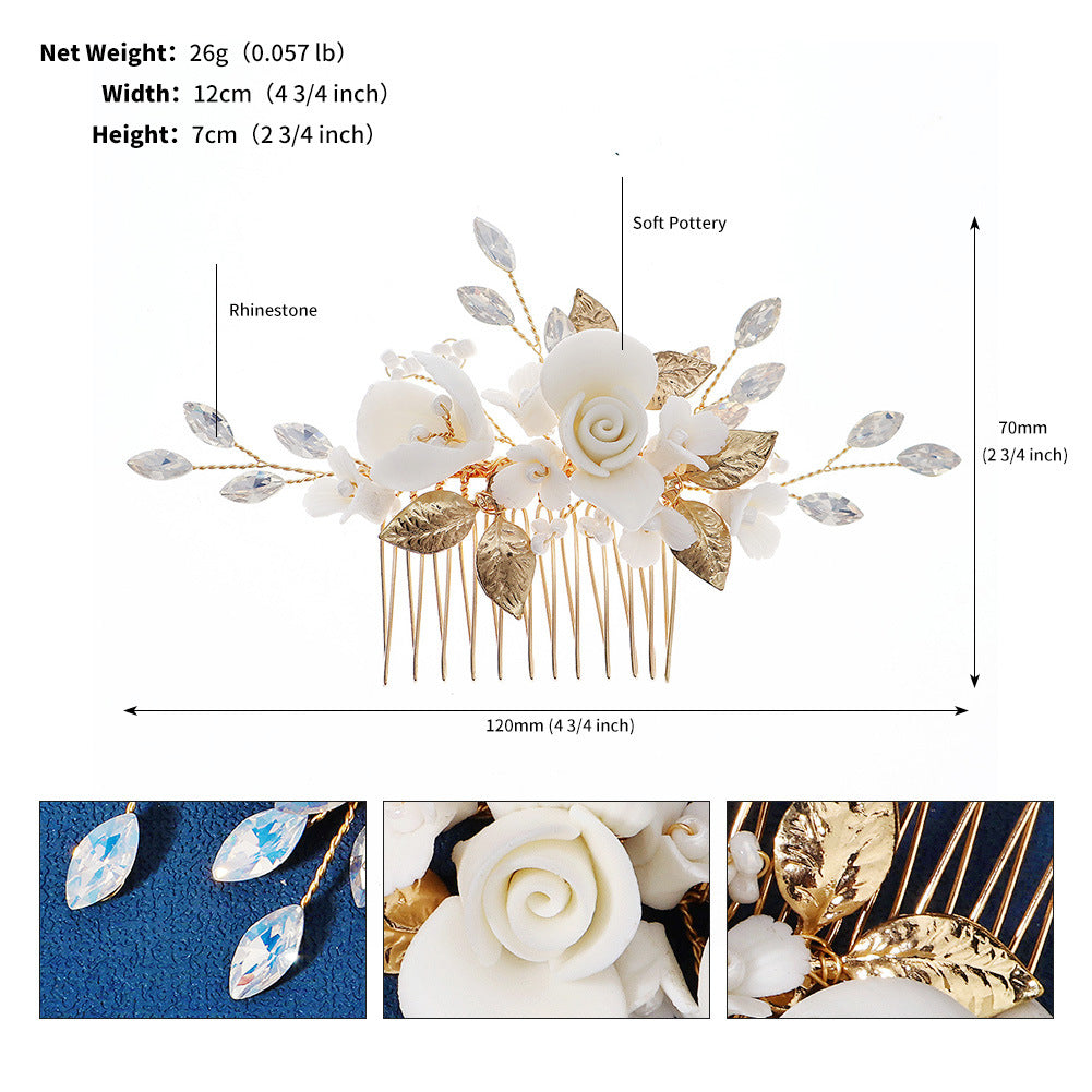 Wholesale Handmade Soft Pottery Flower Pearl Rhinestone Hair Clip