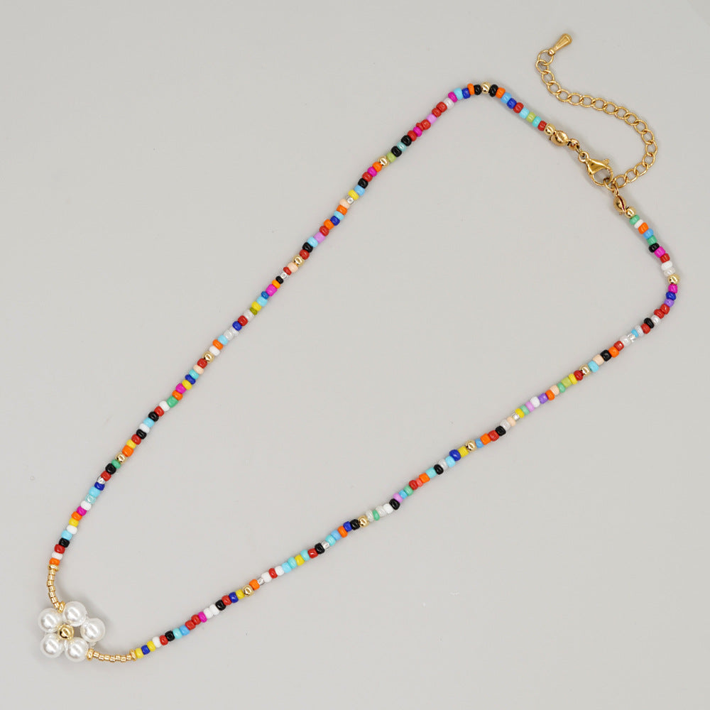 Wholesale Bohemian Seashell Pentagram Heart Daisy Imitation Pearl Necklace