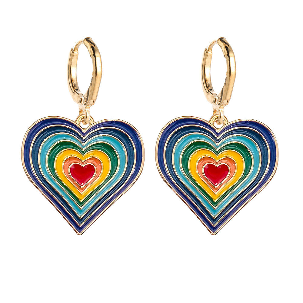 Venta al por mayor Pendientes de aleación de corazón de arco iris de San Valentín