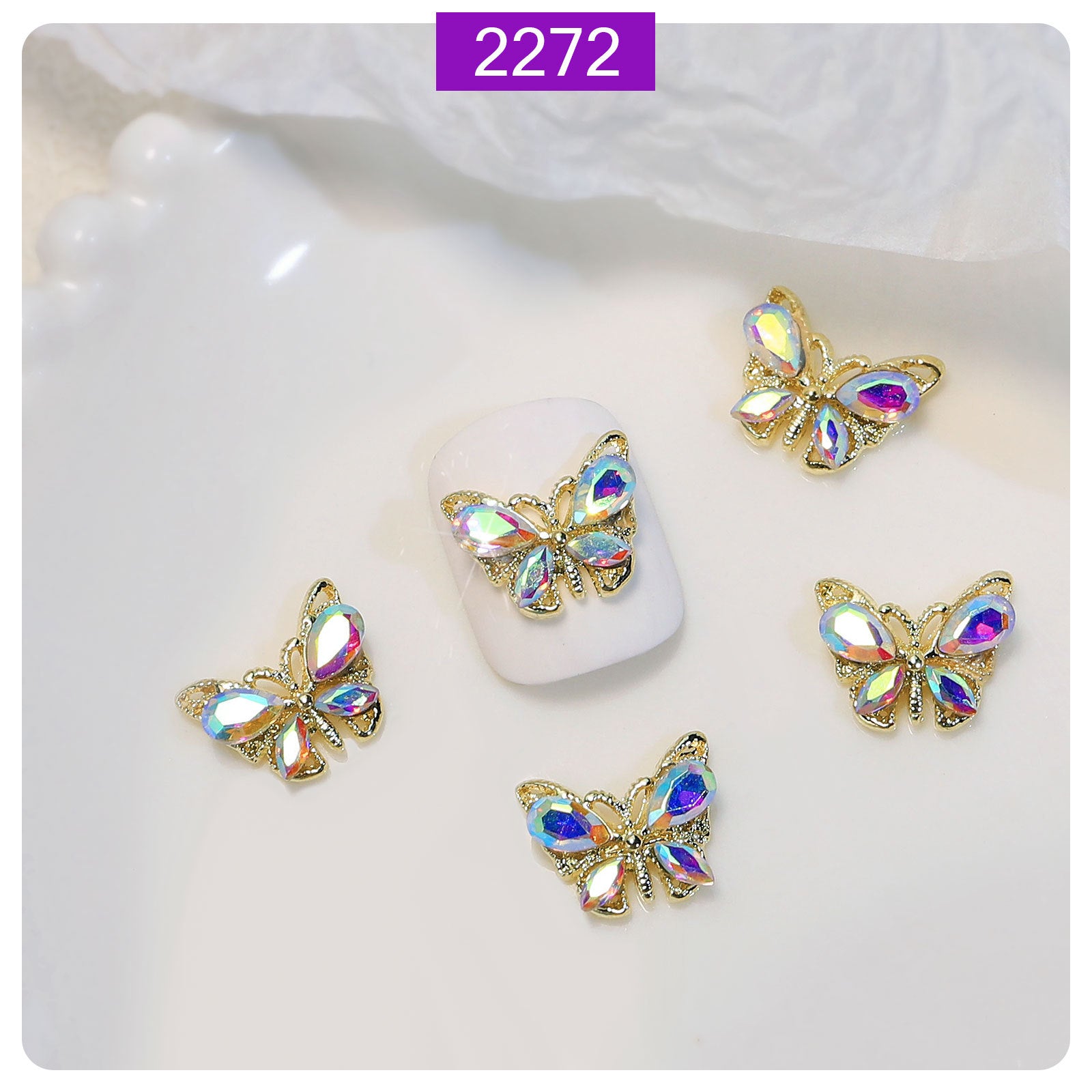 Wholesale Crystal Butterfly Zircon Resin Nail Stickers Accessories