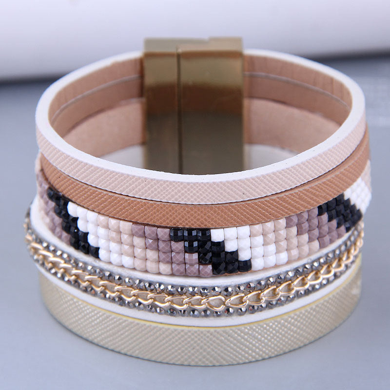 Wholesale Wide Leather Magnetic Buckle Alloy Bracelet