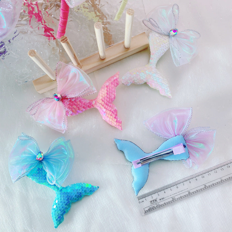 Wholesale Laser Sequins Mermaid Bow Knot Headwear for Kids