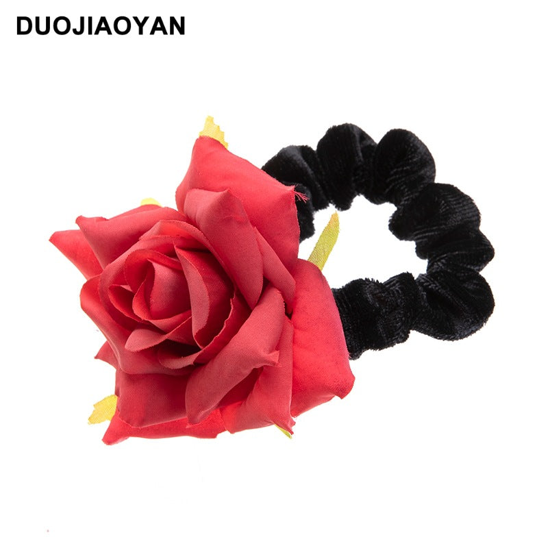 Venta al por mayor Real Fabric Rose Flowers Hair Scrunchies