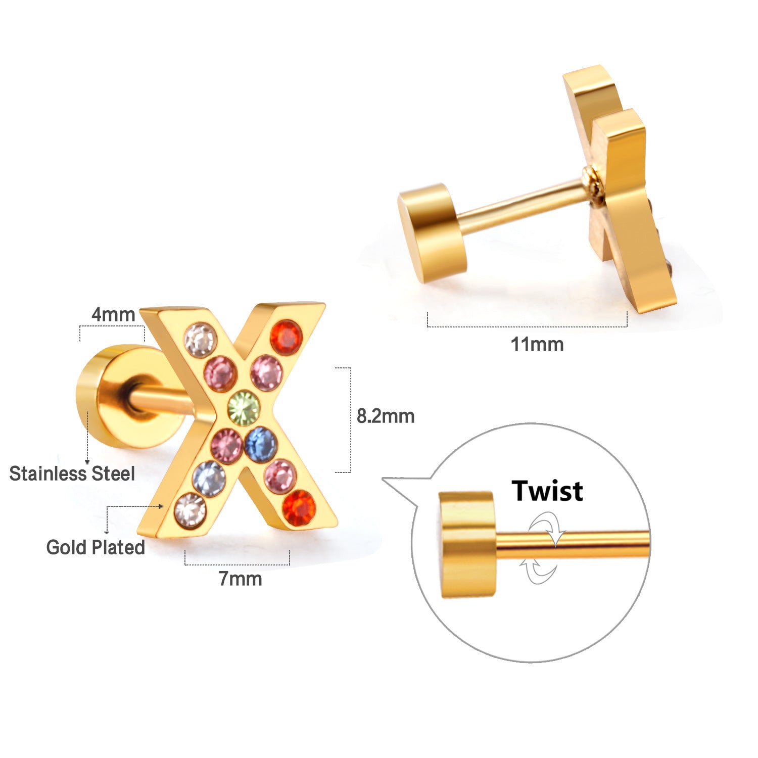 Wholesale Gold 26 Letters Stainless Steel Ear Studs Earrings