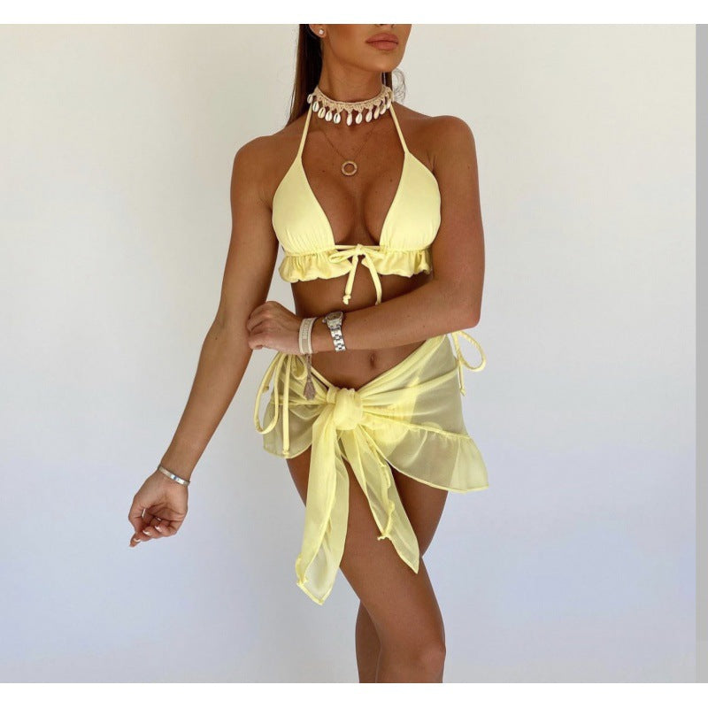 Wholesale Mesh Skirt Pleated Bikini Polyester Swimwear