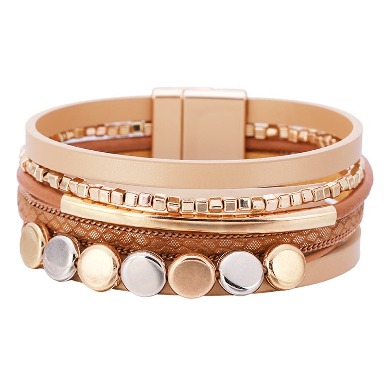 Wholesale Vintage Multi-layer Magnetic Buckle Leather Bracelet