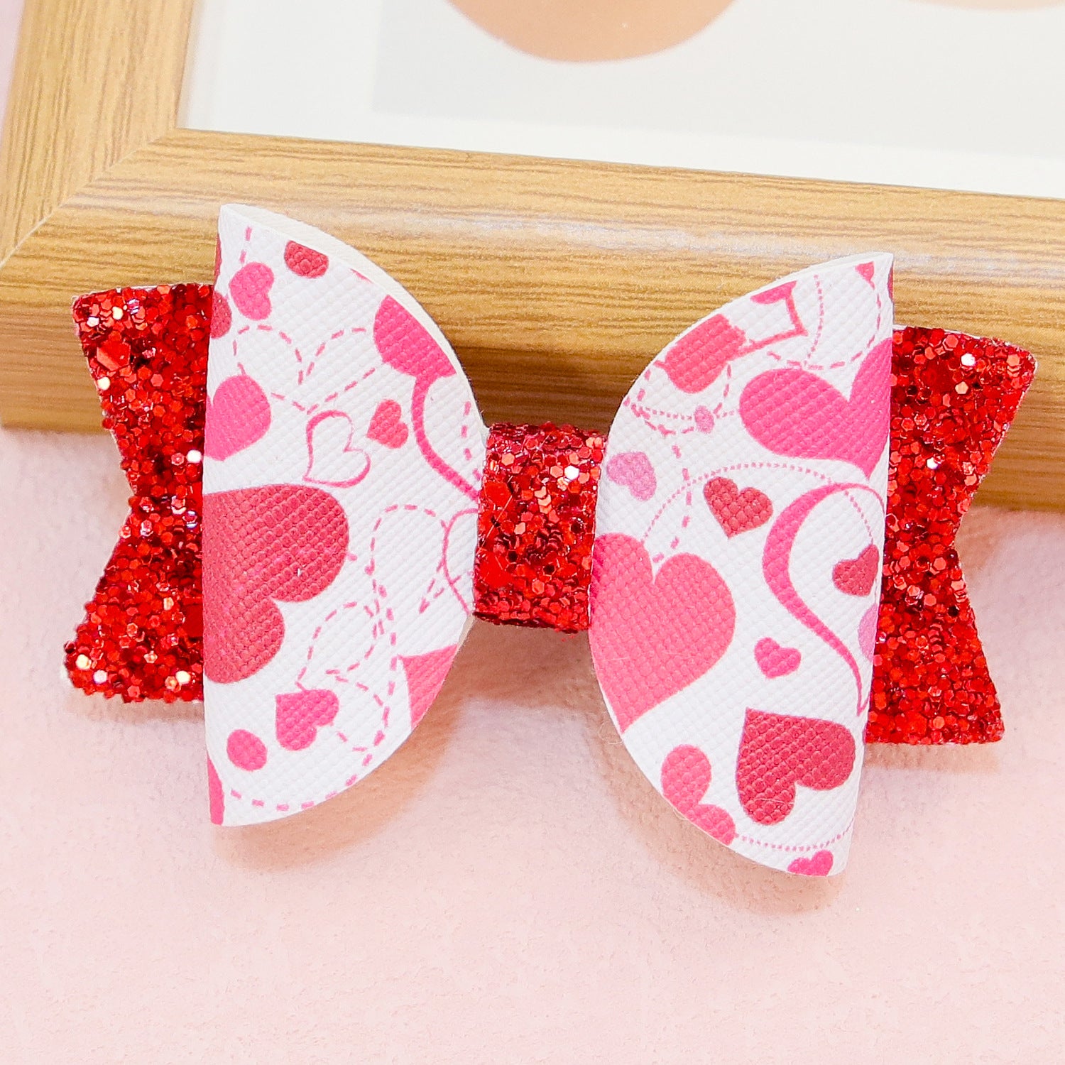 Wholesale Valentine's Day Love Letter Printing Pattern Bow Knots Fabric Hair Clip
