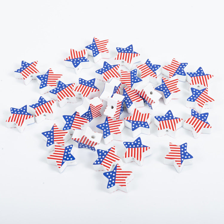 Venta al por mayor 16-38MM Cuentas de madera del 4 de julio 10pcs