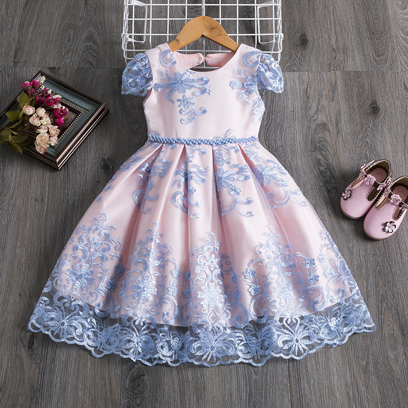 Wholesale Polyester Girls Dress Bow Embroidered Princess Dress