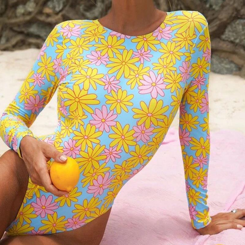 Wholesale Printed Backless One-piece Polyester Swimwear