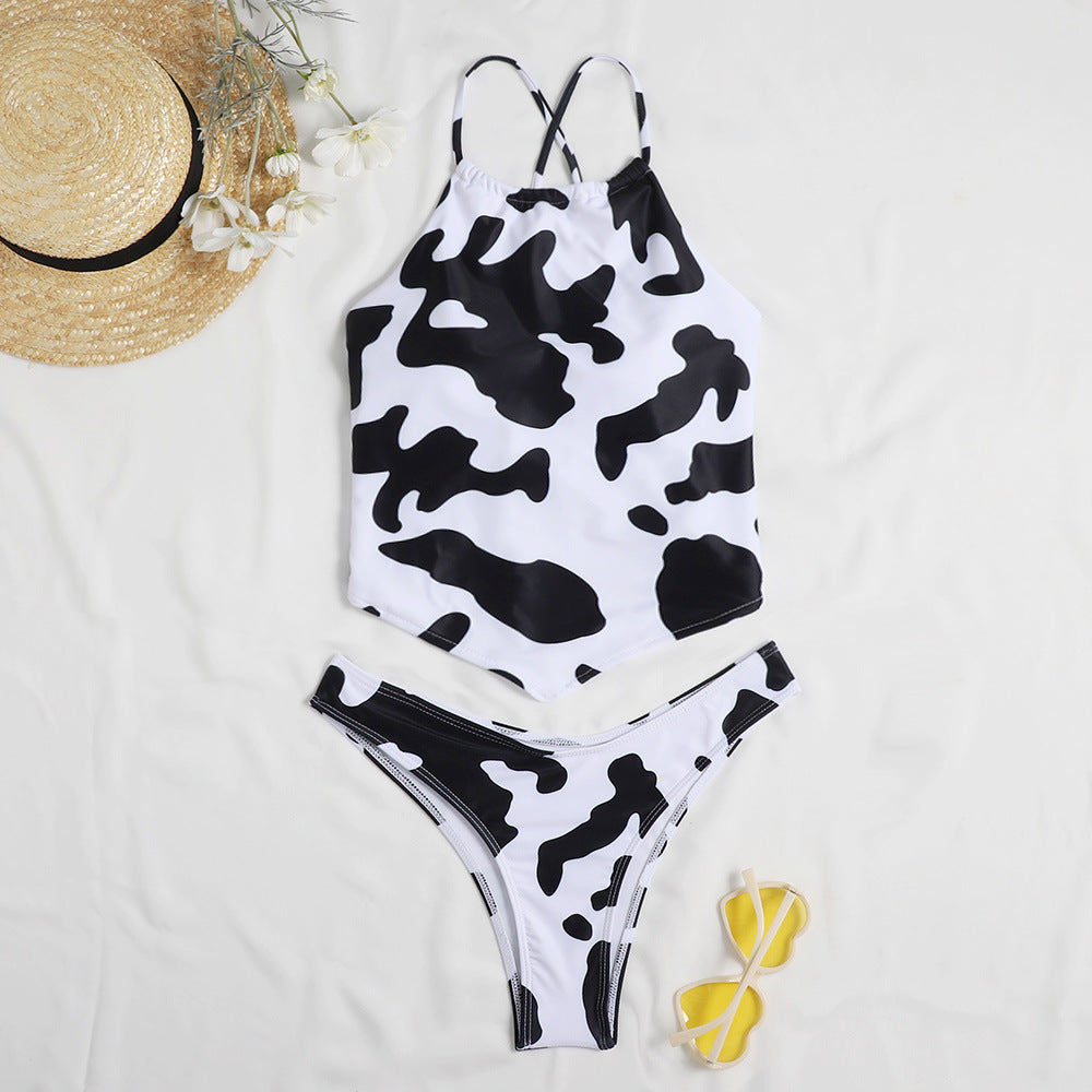 Wholesale Split Printed Lace Up Polyester Swimwear