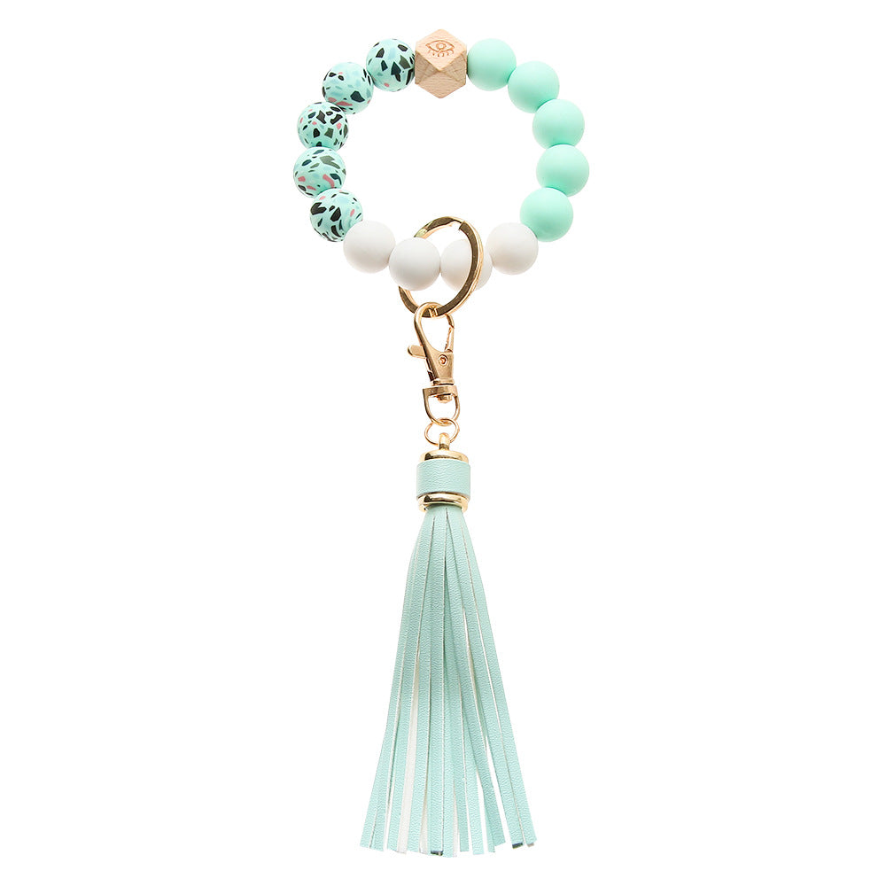 Llavero de muñeca con cuentas de silicona de leopardo colorido al por mayor