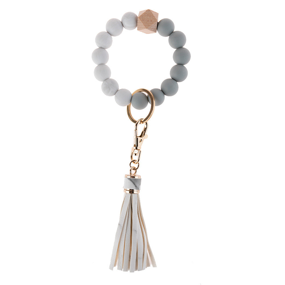 Wholesale Leopard Print Silicone Beaded Tassel Wrist Keychain