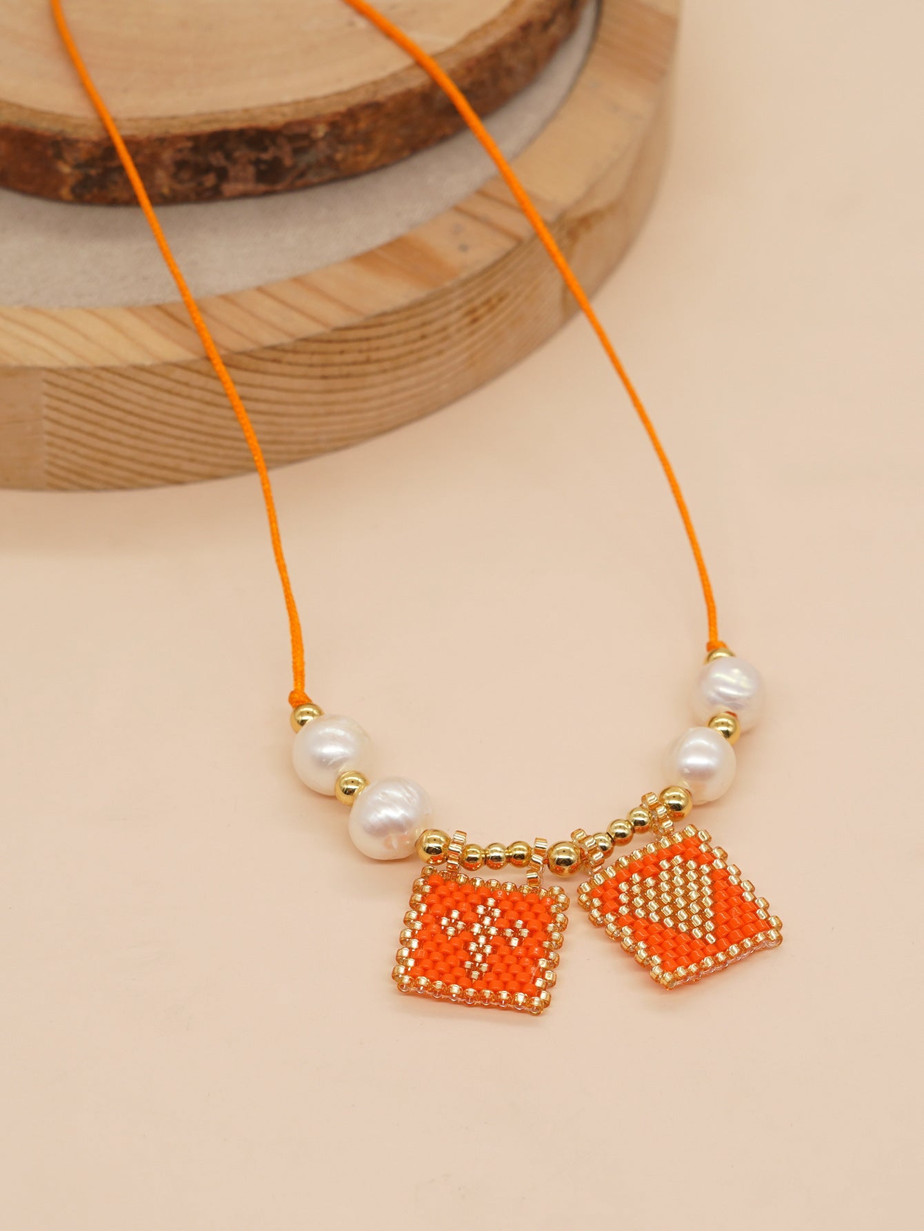 Wholesale Cross Beads Woven Square Hang Tag Necklaces