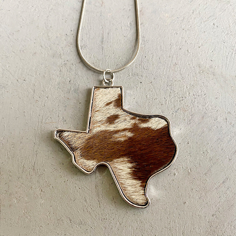 Wholesale 2pcs/pack Western Style Texas Map Horse Hair First Layer Cowhide Necklace