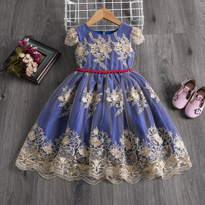 Wholesale Polyester Girls Dress Bow Embroidered Princess Dress