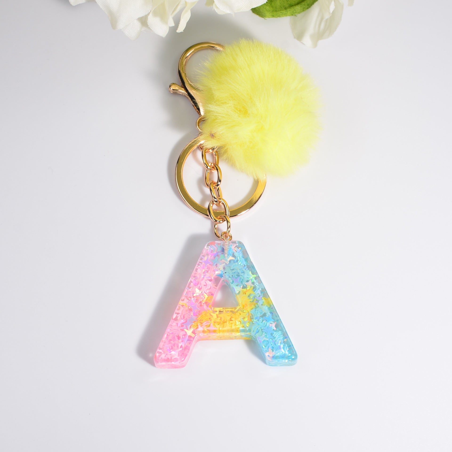 Wholesale English Alphabet Hair Ball Resin Keychain