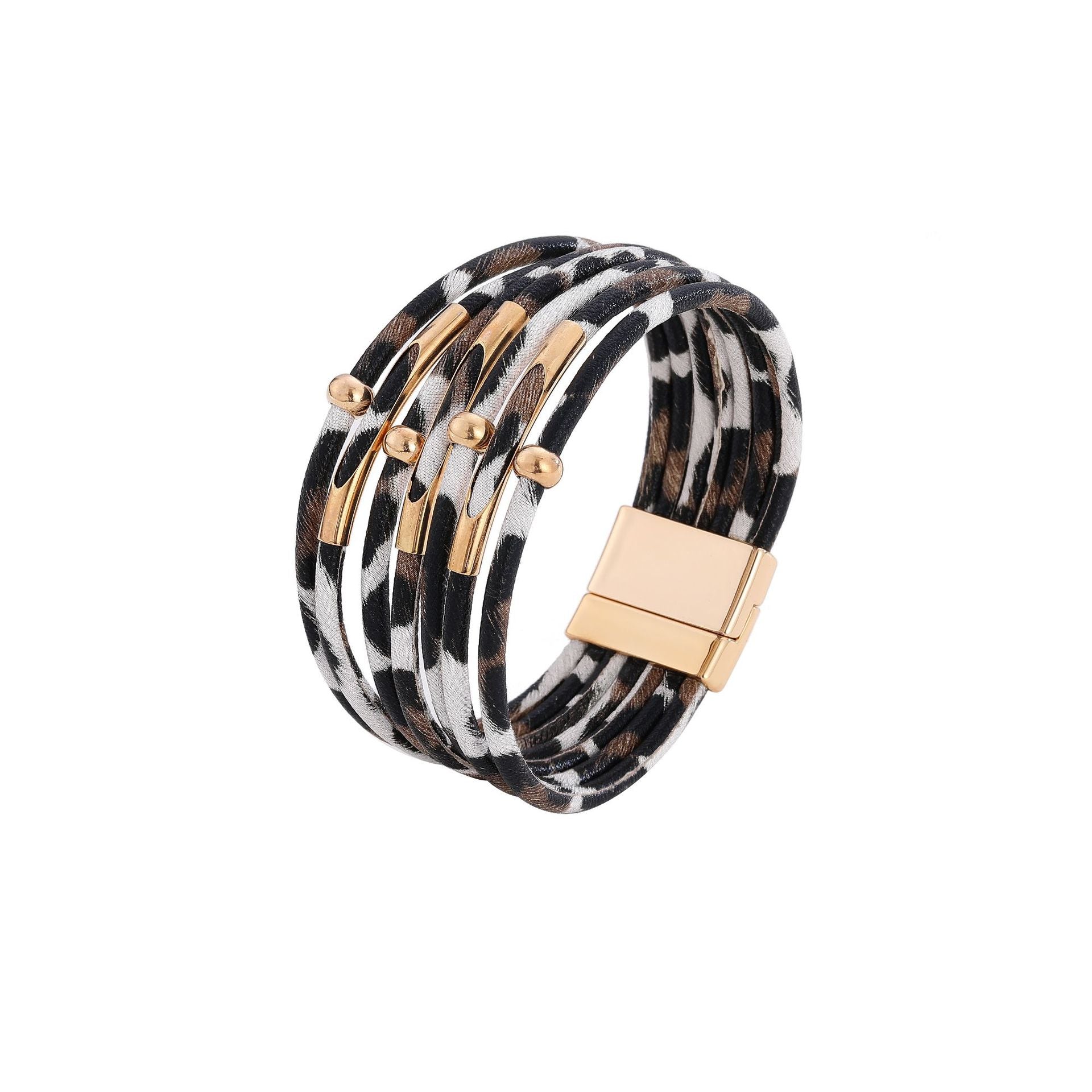 Wholesale Leopard Magnetic Buckle Leather Bracelet