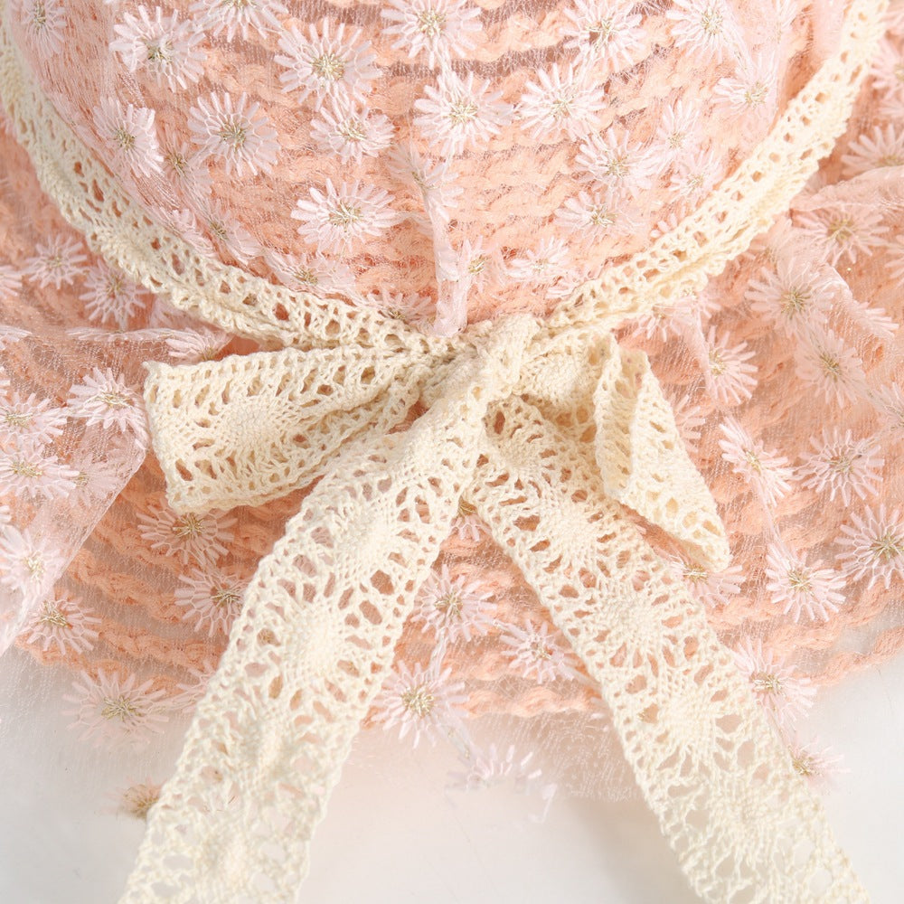 Wholesale Flower Lace Bow Kids Straw Hat