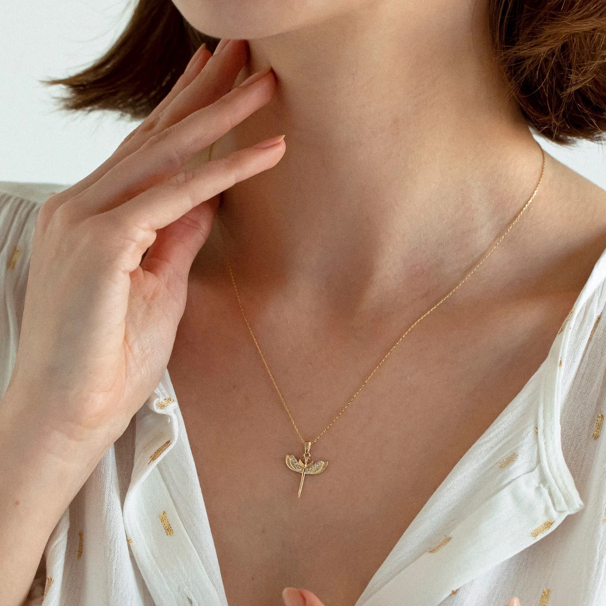 Wholesale Stainless Steel Guardian Angel Wings Pendant Sweater Chain