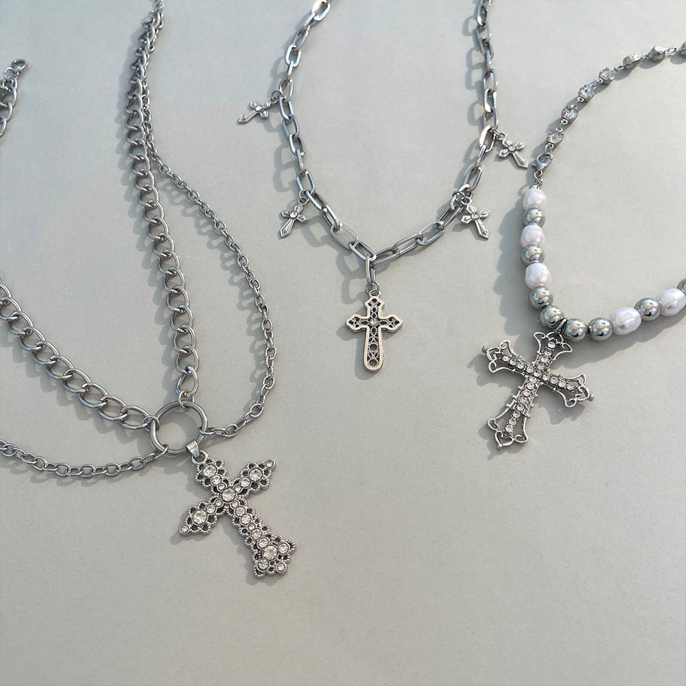Wholesale Alloy Pearl Cross Pendant Necklace
