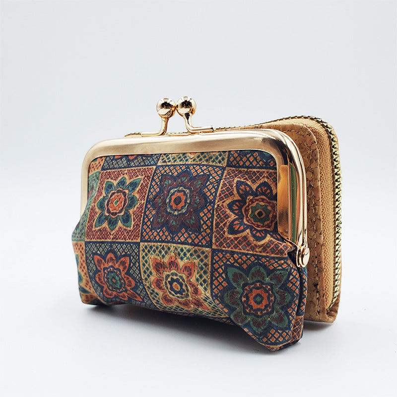 Wholesale PU Retro Zero Wallet Ethnic Style Printed Handbag Clip Bag