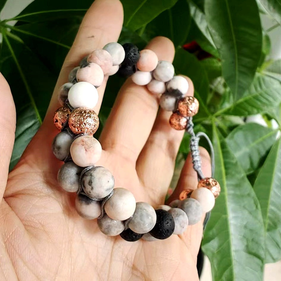 Wholesale Jewelry Two Layer Frosted Pink Volcanic Stone Bracelets